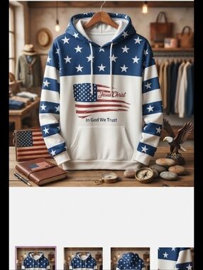 Patriotic USA Flag Hoodie - "Jesus Christ / In God We Trust" - Size L-XL​